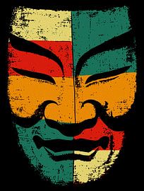 Abstract Tribal Mask Wall Art – Colorful Distressed Print by Ramy Salah Hefny