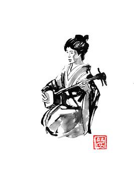 geisha shamisen player sur Péchane Sumie