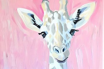 Abstract giraffe schilderij met roze tinten van Art & Soul Creations