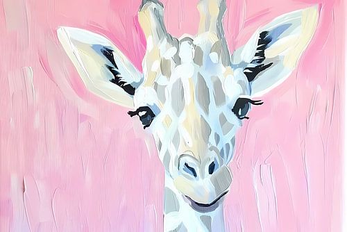 Abstract giraffe schilderij met roze tinten