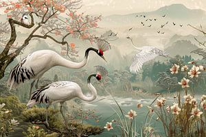 Japanese art birds of paradise