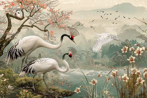 Japanse kunst paradijsvogels