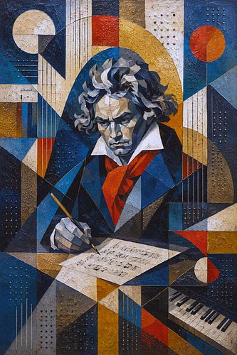 Ludwig Van Beethoven kubistisch schilderij.