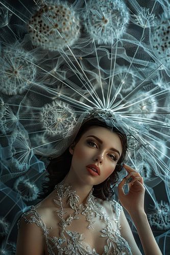 woman with dandelion fluff