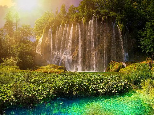 The Magical Plitvice Waterfalls in the Golden Sunlight