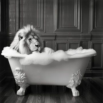 Majestueuze leeuw in de badkamer - een indrukwekkende badkamerfoto voor je toilet van Felix Brönnimann
