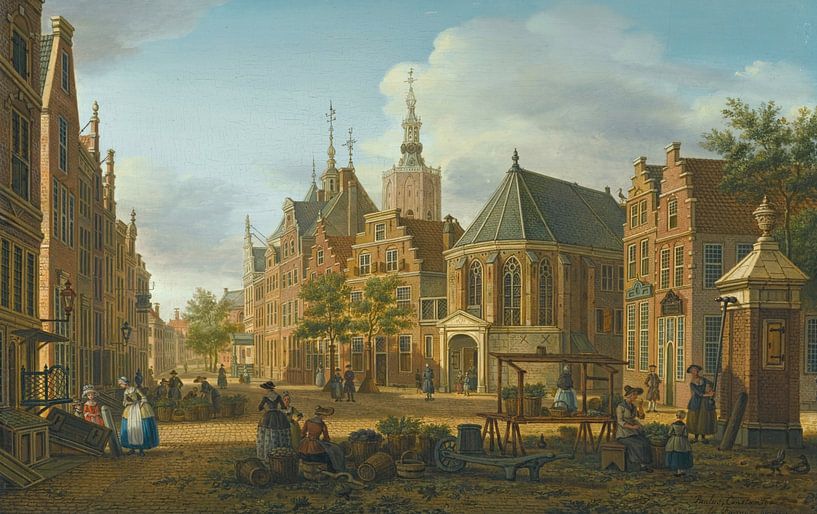 Den Haag, Gezicht op de Groenmarkt bij het Westeinde kijkend naar het westen, Paulus Constantijn la  van Meesterlijcke Meesters