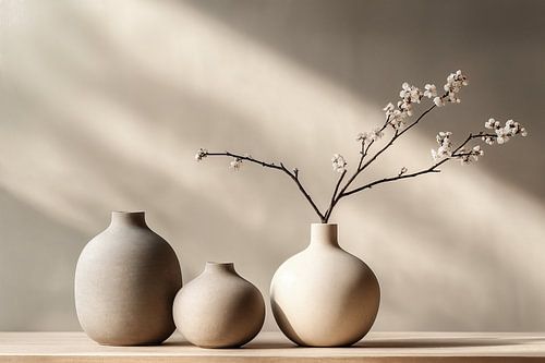 Three Earthenware Vases in Earth Tones