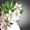  Vrouw met orchidee en pumeria bloemen van Dreamy Faces