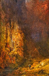 Wanderer in der Gebirgsschlucht bei Gewitter, CARL SPITZWEG, Ca. 1860