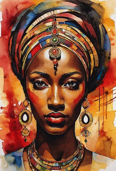 Abstrakte Aquarellmalerei einer afrikanischen Frau von MIROKKU