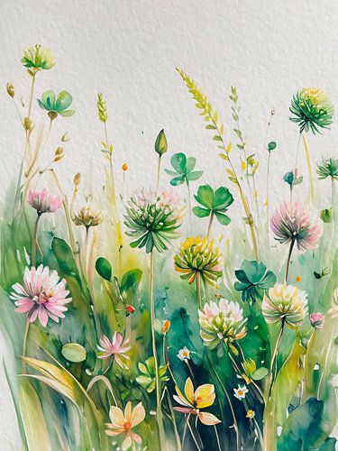 Zomers veld met bloeiende klaver tussen het gras