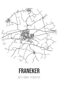 Franeker (Fryslan) | Landkaart | Zwart-wit van MijnStadsPoster