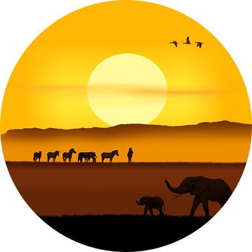 Een ochtend in de Afrikaanse savanne variant 2 in vierkant formaat van Monika Jüngling