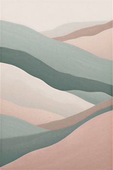 Wandbild mit abstrakter Berglandschaft – Minimalistisches Boho-Naturposter mit Hügeln – Moderne Dekoration in den Erdtönen Salbeigrün und Terrakotta