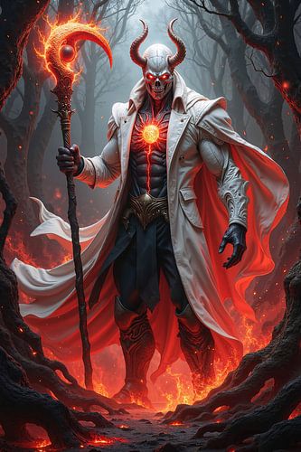 Dark Fantasy Gothic Wall Art: XALVORAK – The Magical Demon in the Fiery Forest