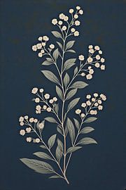 Elegante Illustration eines Wildblumenzweigs auf dunkelblauem Hintergrund von VICTOR S