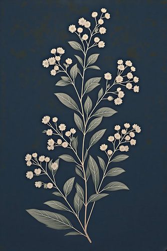 Elegante Illustration eines Wildblumenzweigs auf dunkelblauem Hintergrund