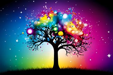 Kleurrijke boom in regenboog van Art & Soul Creations