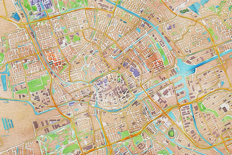 Kleurrijke kaart van Groningen van Maps Are Art