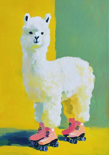 Alpaca poster met rolschaatsen