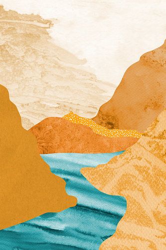 Collage : paysage abstrait aux couleurs fraîches. Style bohème.