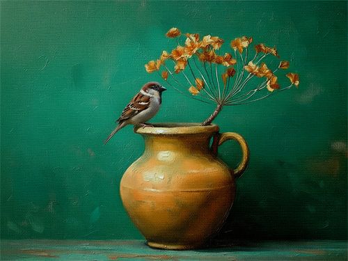 Stilleben: Bärenklaue in irdener Vase