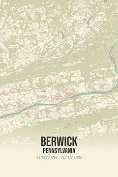 Carte ancienne de Berwick (Pennsylvanie), USA. sur Rezona