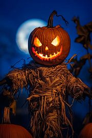 Halloween pompoen voor een volle maan - griezelig van Poster Art Shop