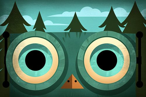 Hibou minimaliste sur fond de forêt