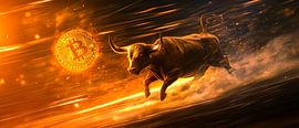 Strong bull chases Bitcoin in flames by Poster Art Shop