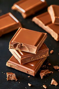 Chocoladerepen op een zwarte achtergrond van Poster Art Shop