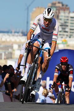 Tim Merlier UEC champion white racing shorts by FreddyFinn