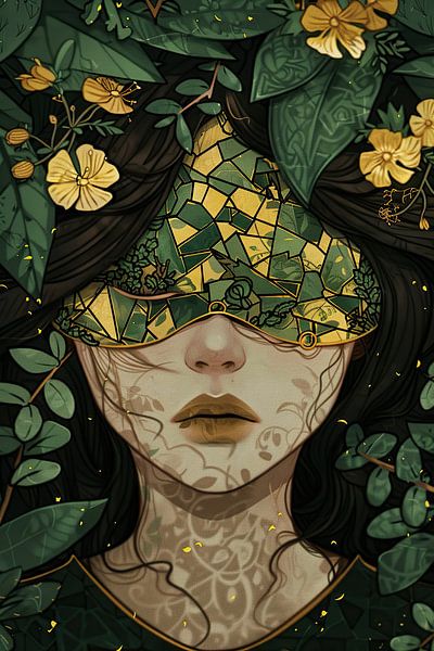 Femme Portrait Vert | Regard Mystère Verdoyant par Caprices d'Art