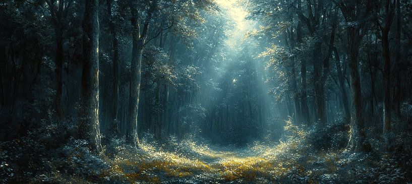 Enchanted Forest Awakening van Abstract Schilderij