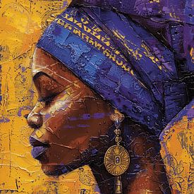 Portrait d'une femme africaine en jaune et violet sur Studio Allee