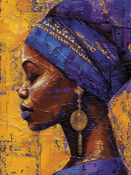 Portrait d'une femme africaine en jaune et violet par Studio Allee