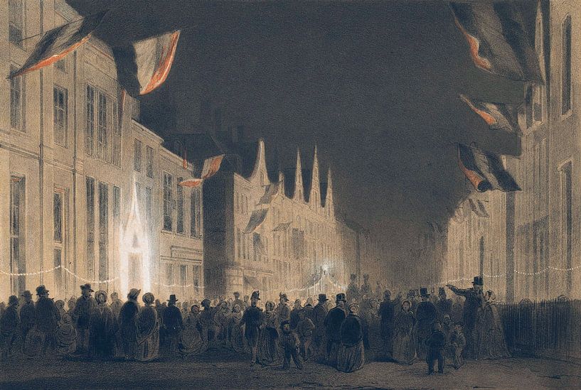 Carel Christiaan Antony Last, beleuchtete Bredestraat in Leiden, 1855 von Atelier Liesjes
