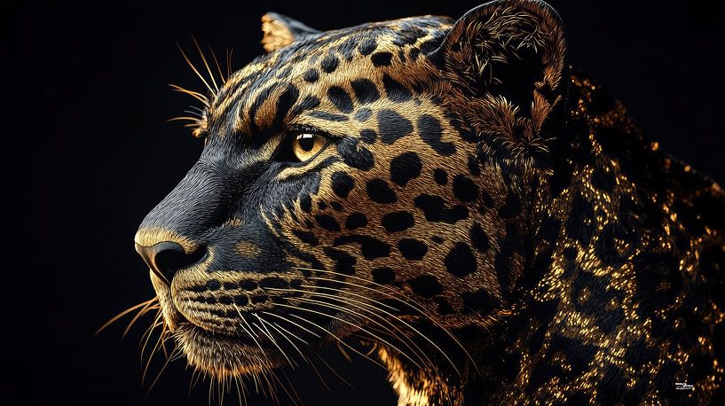 golden animal on a black background by Gelissen Artworks