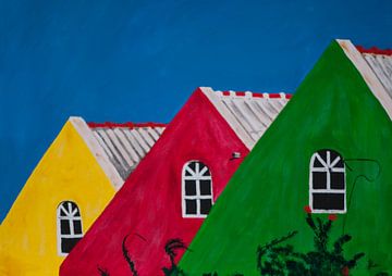 Kleurige daken op Curaçao van Ilia Berends