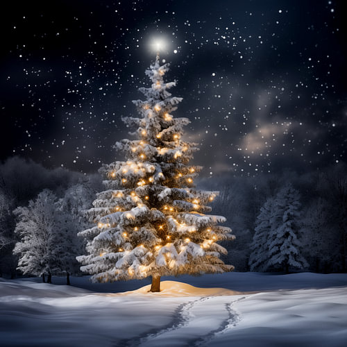 Sapin de Noël dans un paysage enneigé