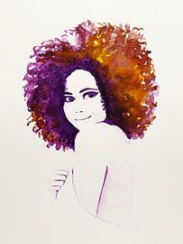 Lady with curls (watercolor painting portrait beautiful African sexy naked woman lady afro hairstyle by Natalie Bruns