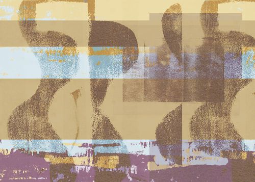 Abstracte vormen in pastelkleuren. Zacht geel, bruin, blauw, paars.