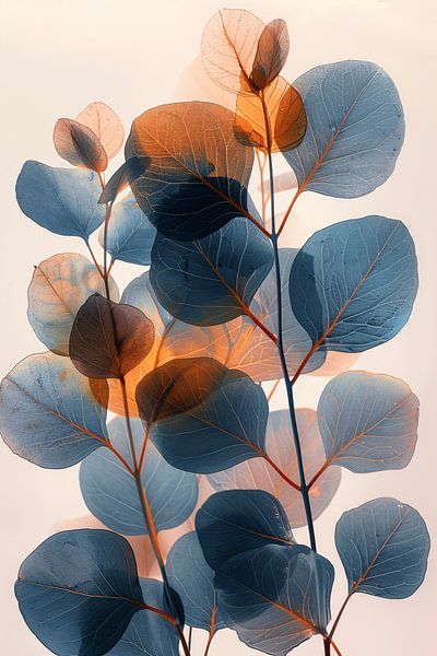 Abstract composition of blue and orange leaves by Art & Soul Creations