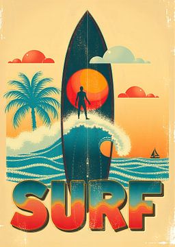 Vintage surfposter, de vrijheid van surfen met retro charme van CB3D - Christoph Burgstedt