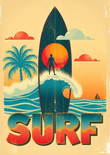 Vintage-Surfplakat, die Freiheit des Surfens mit retro Charme