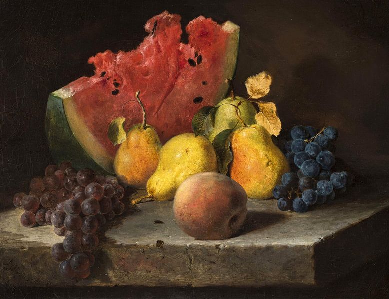 Lilly Martin Spencer~Still Life with Watermelon, Pears, Grapes by finemasterpiece