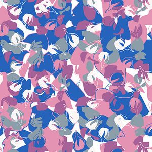 Fleur rétro. Art botanique abstrait en rose pastel, bleu, violet. sur Dina Dankers