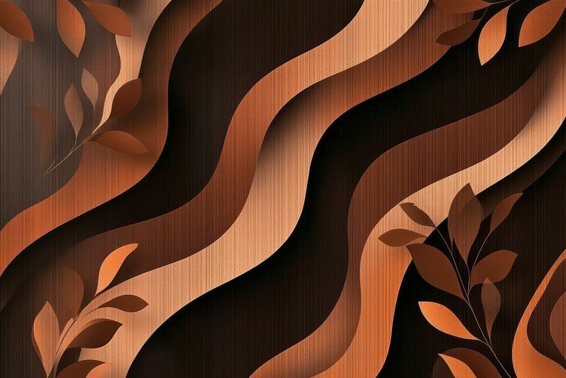 Golvend abstract design in aardetinten van Digitale Schilderijen