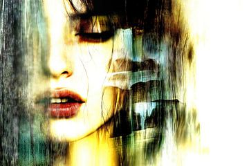 Woman with abstract background by Frank Heinz